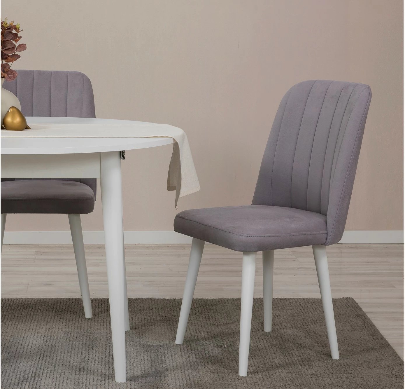 Tavolinë me karrige, zgjatshme, 5 copë, Skye Decor Vina 0701, e bardhë, gri