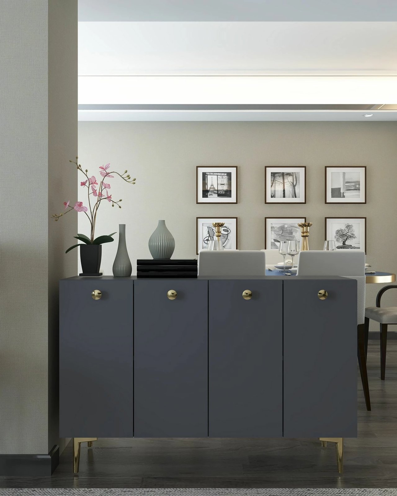 Konsol Skye Decor, ngjyrë antracit dhe ari, Betty