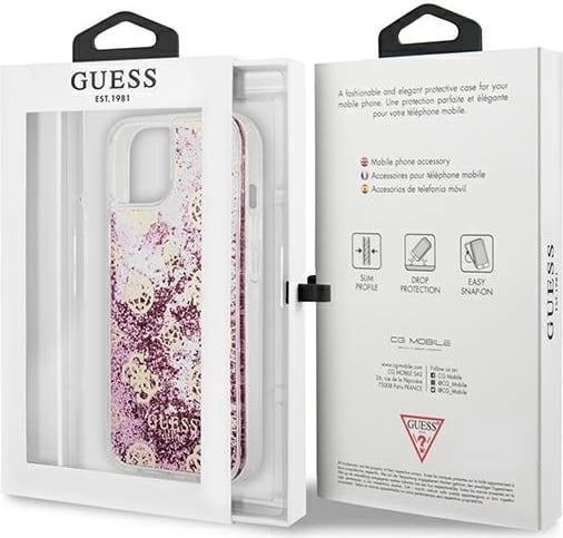 Mbështjellës Guess Peony Liquid Glitter për iPhone 13 mini 5.4", Rozë
