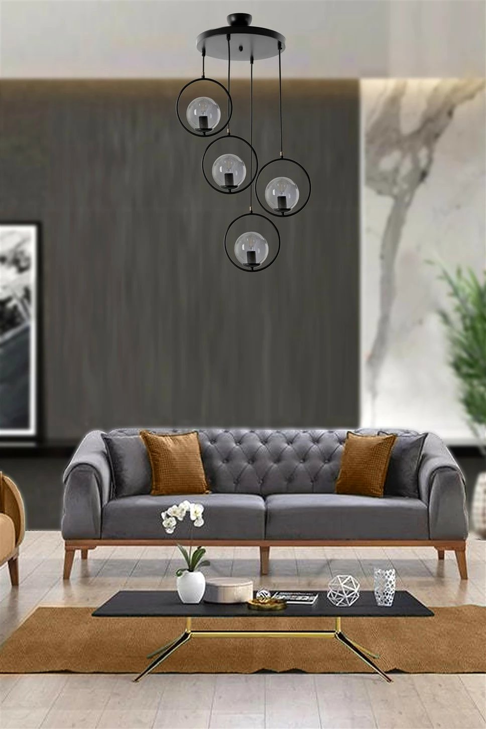 Llambë tavani Opviq, model Ring 4, xhama të tymosur, e zezë