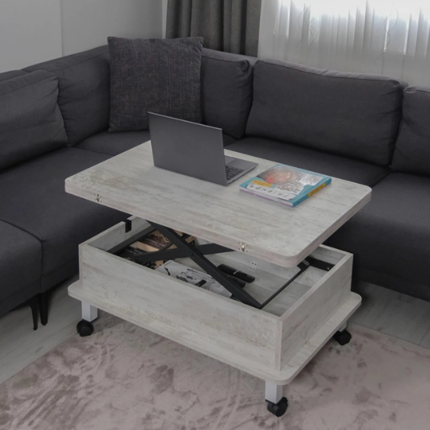 Tavolinë kafeje Skye Decor, Nino, ngjyrë e bardhë antike