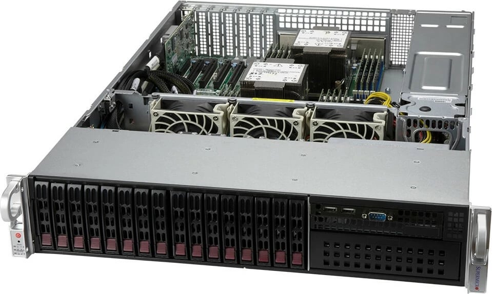 Barebone server Super Micro 2U, LGA-4189, 16x2.5", 1200W, e zezë