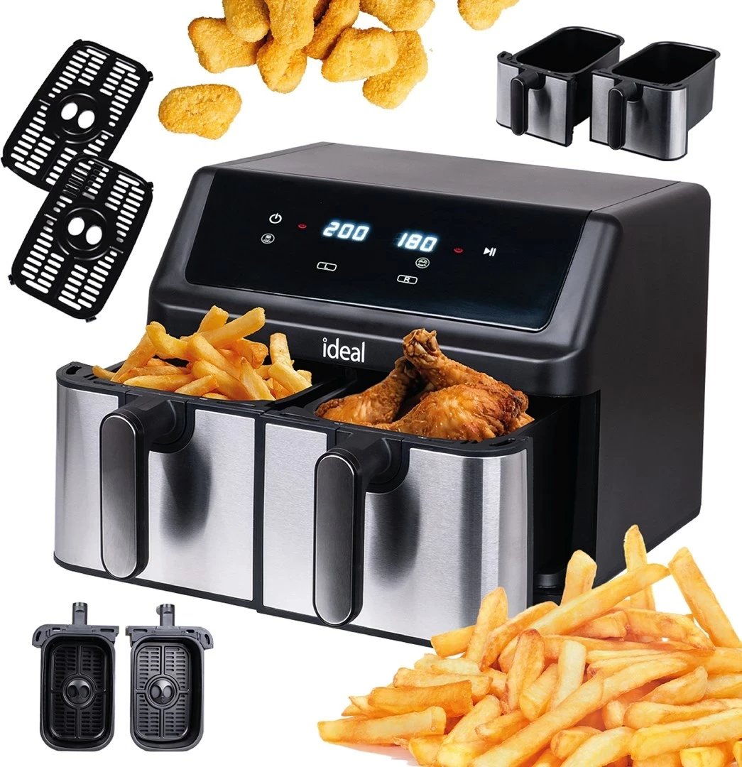 Fritezë me ajër ELDOM IK1500 dualcrisp, 9L, 8 programe, çelik i furçuar, dy sirtarë