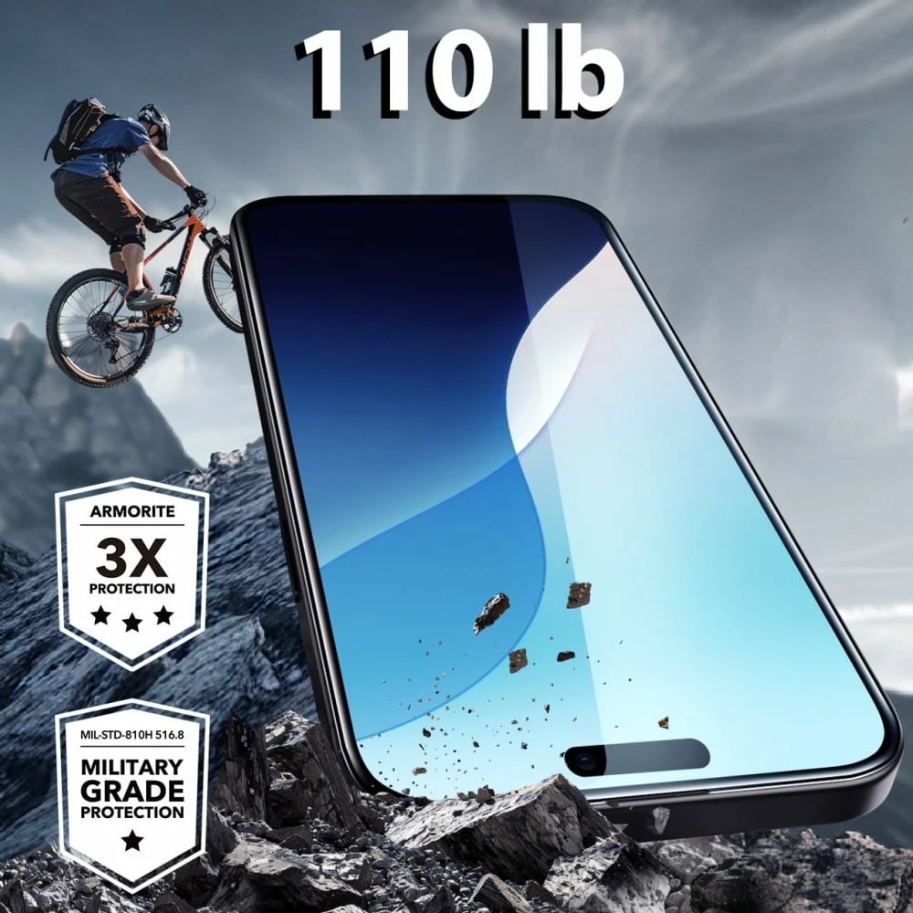 Mbrojtës ekrani xhami ESR Armorite për iPhone 16 me kornizë të zezë dhe aplikator