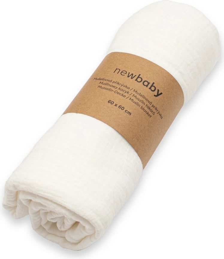 Batanije muslini, New Baby, 60x60 cm, 100% pambuk organik, e bardhë
