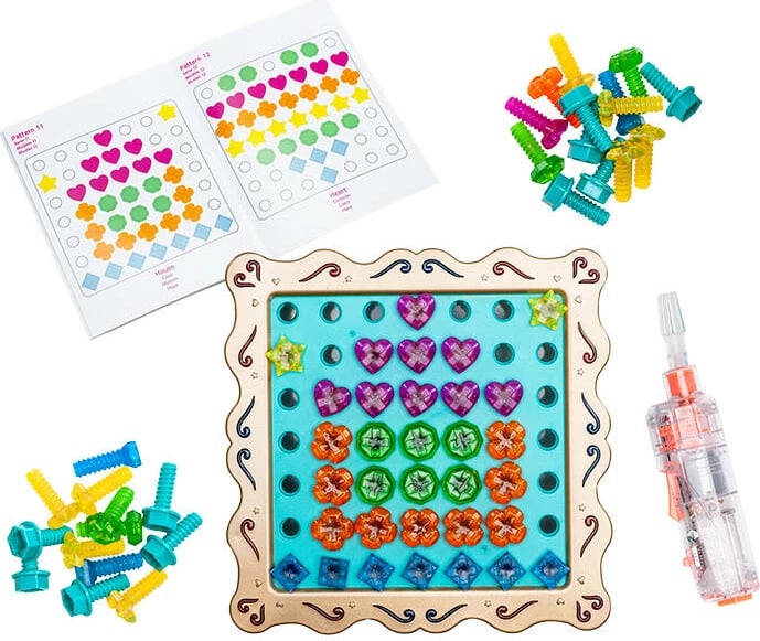 Set ndërtimi edukativ Learning Resources Design & Drill SparkleWorks, EI-4125, me vida shumëngjyrëshe dhe drita