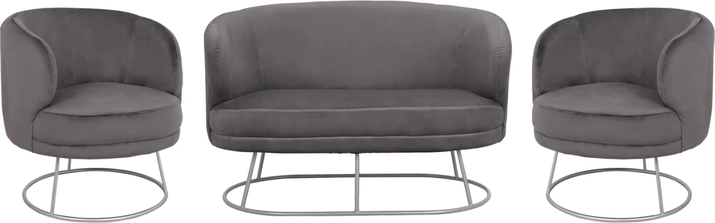 Set dhome ndenje 2 ulëse & 2 karrige Arien kadife gri me bazë argjendi FH11051.01