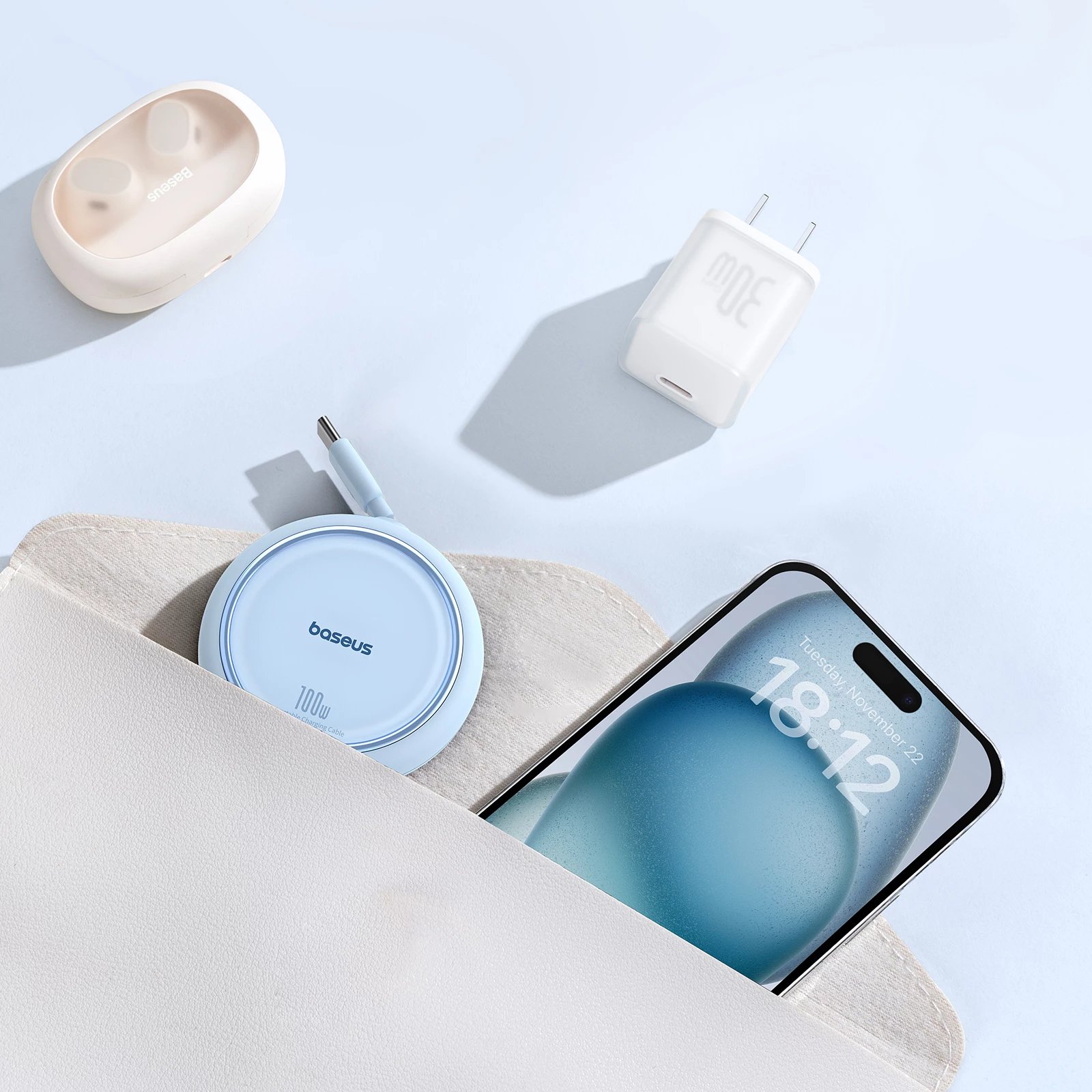 Kabllo Baseus Free2Draw Mini USB-C në USB-C, 100W, 1m, kaltër