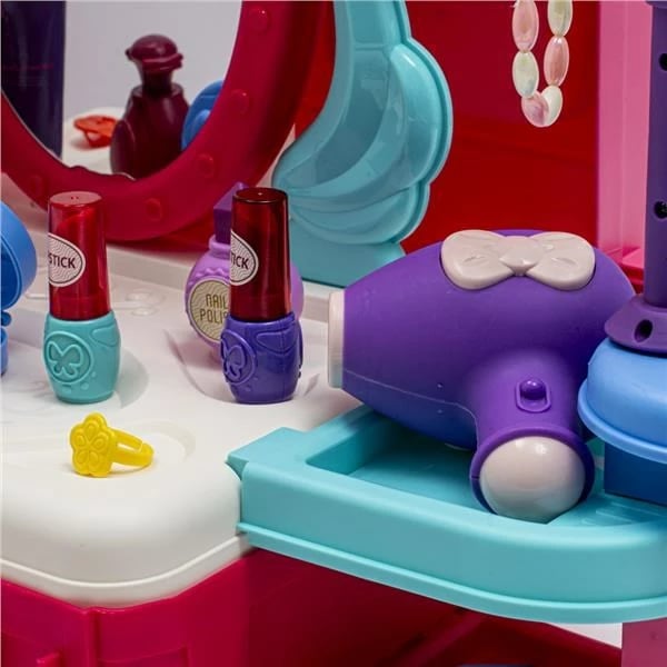 Set lodrash kozmetike 3‑në‑1, BABY MIX, tavolinë me pasqyrë dhe valixhe, 73.5 x 60 cm, rozë