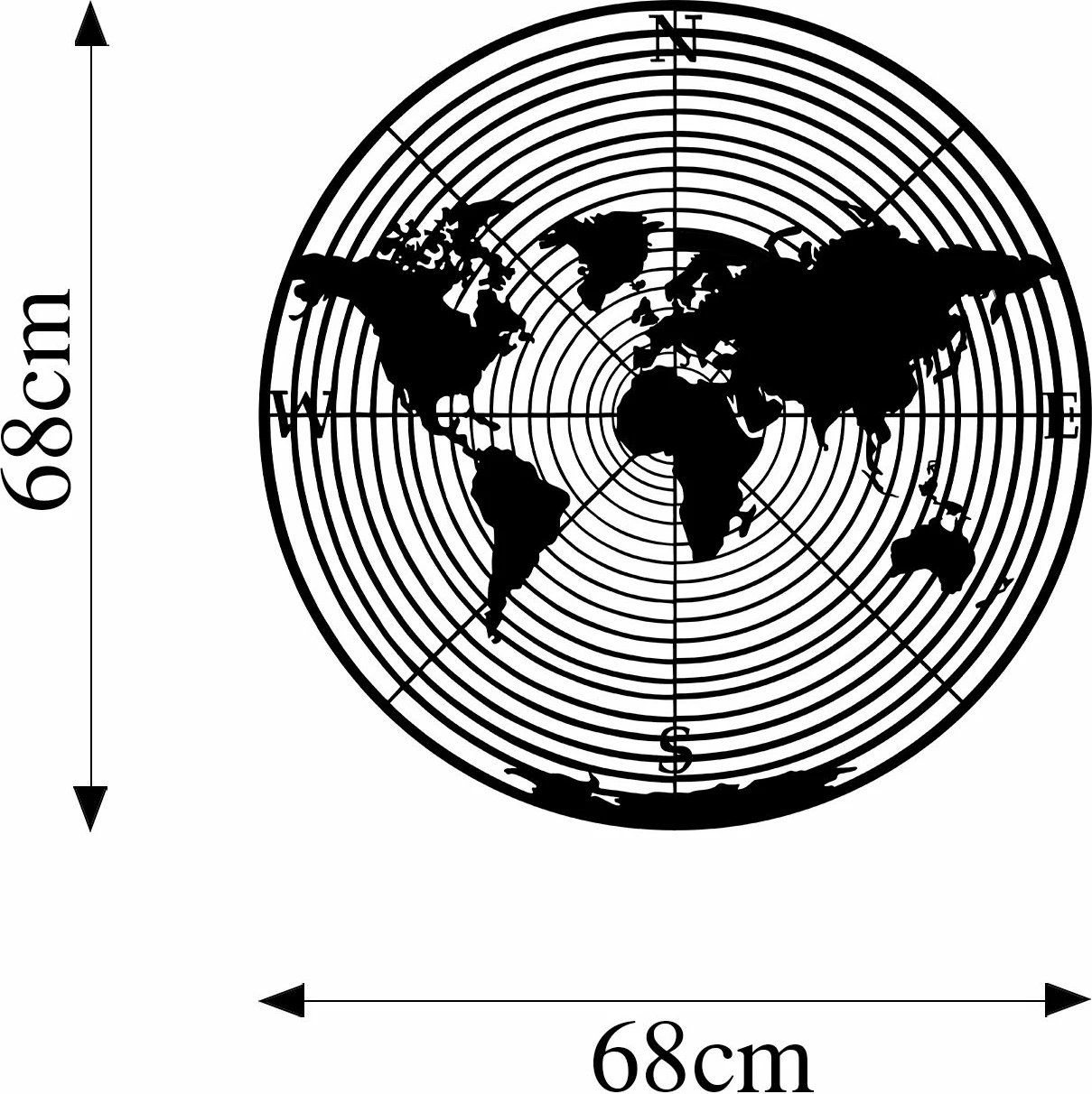 Aksesor dekorativ metalik për mur, hartë bote, Wallity, 68x68cm