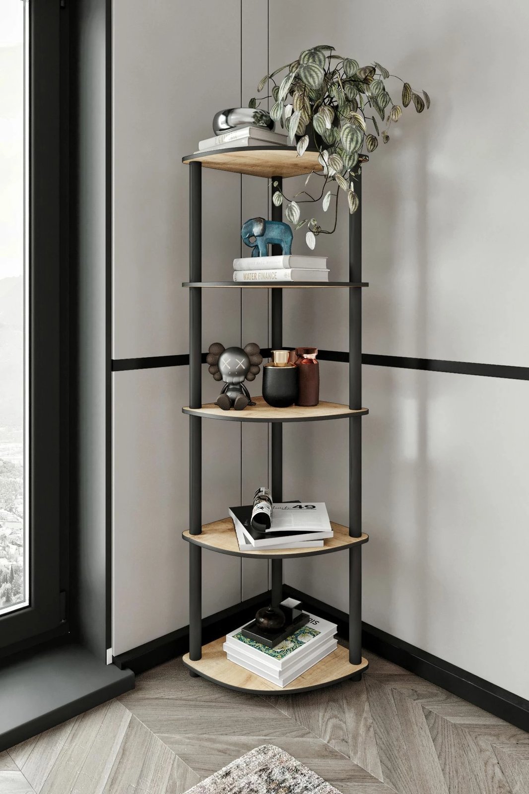 Raft këndi për libra, ngjyrë lisi, Skye Decor, 5 nivele