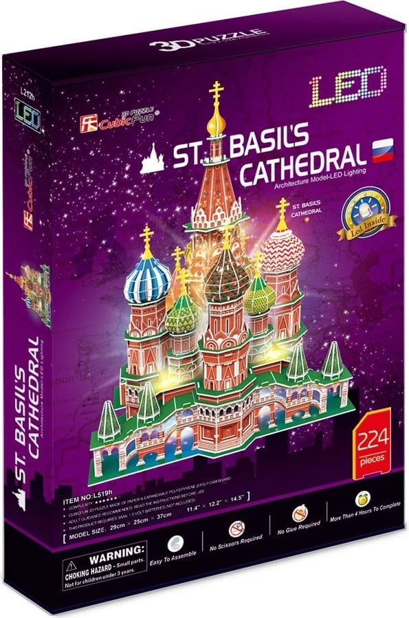 Puzzle 3D Cubic Fun St. Basil's Cathedral me LED, 224 pjesë
