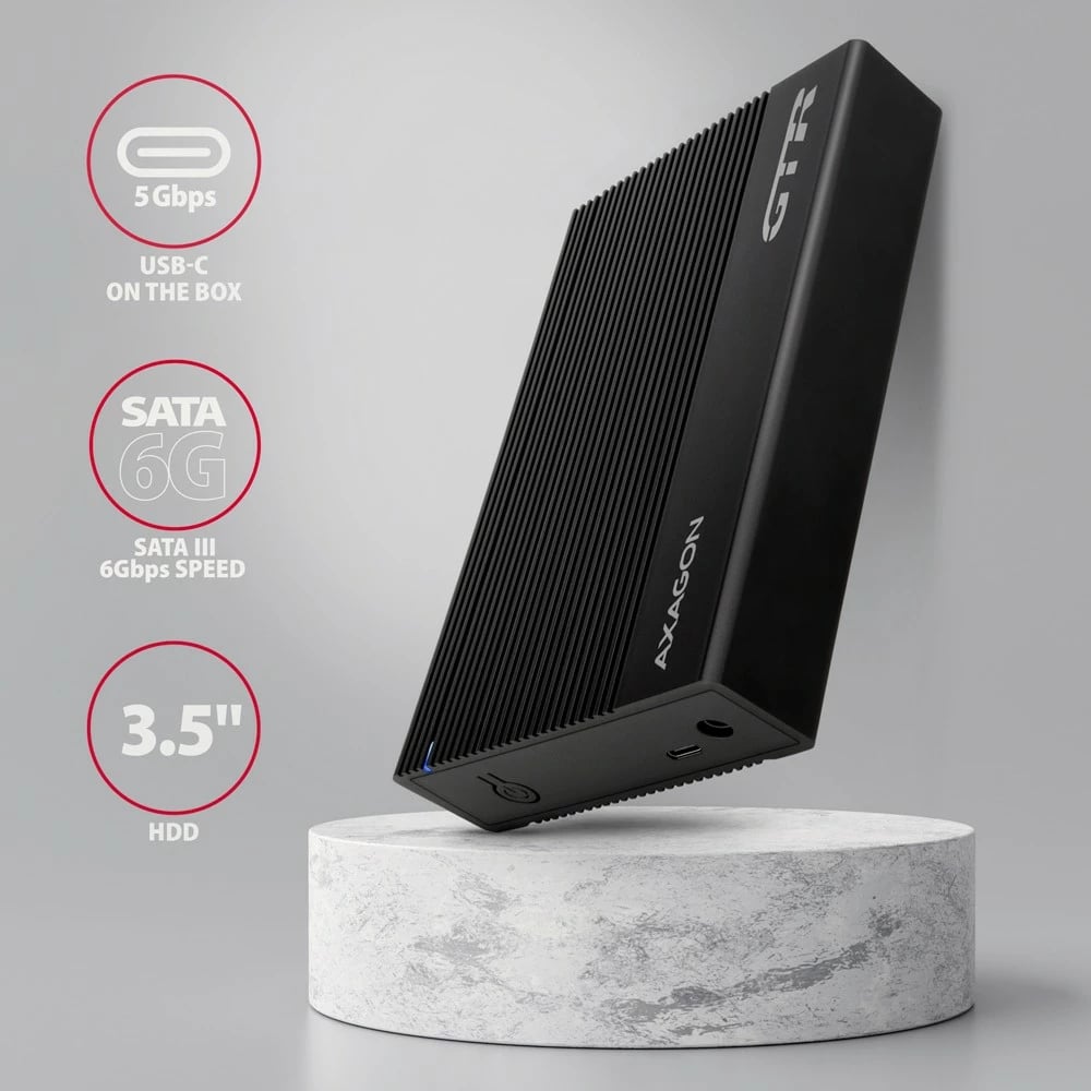 Kasë e jashtme AXAGON EE35-GTR, për hard disk 3.5", USB 3.2 Gen 1, SATA, Metal, E zezë