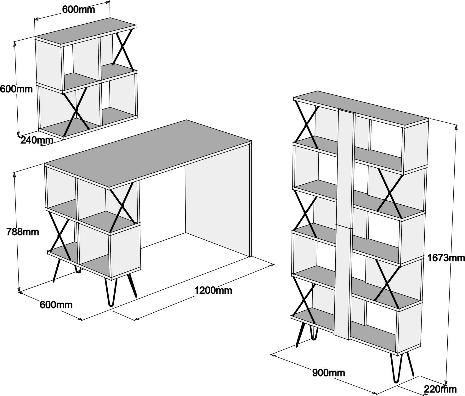 Set tavoline studimi me raft librash, ngjyrë lisi dhe e zezë, Extra 2