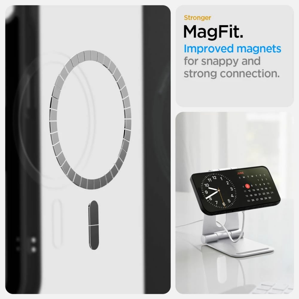 Mbështjellës Spigen Liquid Air Mag MagSafe për iPhone 16e, i zi, gjysmë-transparent