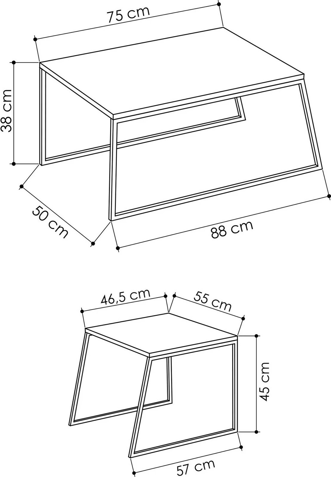 Set tavolinash kafeje Skye Decor, ngjyrë lisi dhe e zezë, palë