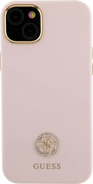 Mbështjellës Guess Silicone Logo Strass 4G për iPhone 15, Rozë e çelët