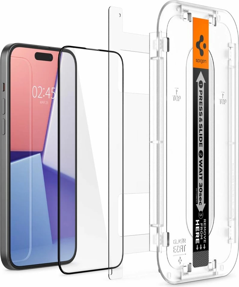 Xham i temperuar Spigen Glas.tR EZ Fit FC për iPhone 15 Plus, 2 copë, Zi