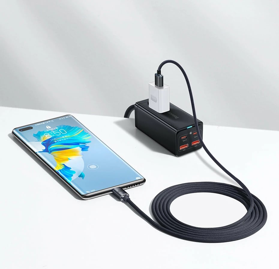 Kabllo për karikim të shpejtë Baseus Crystal Shine Series, USB-A në USB-C, 2m, 100W, vjollcë