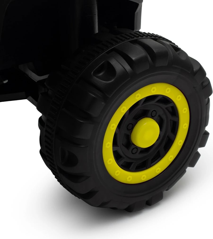 ride-on elektrik katërrrotësh Baby Mix Ruggy 6V 18W me shufër udhëzuese, kapacitet 30 kg, e verdhë