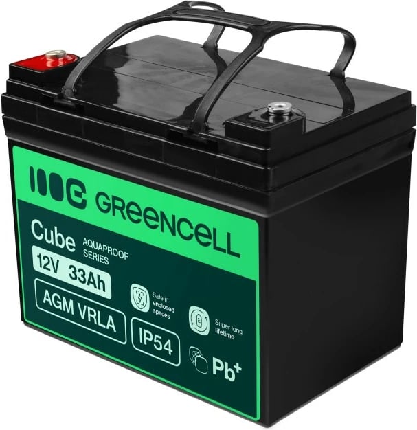 Bateri AGM VRLA, Green Cell, AGM12V33AH-J, 12V 33Ah, IP54, e zezë