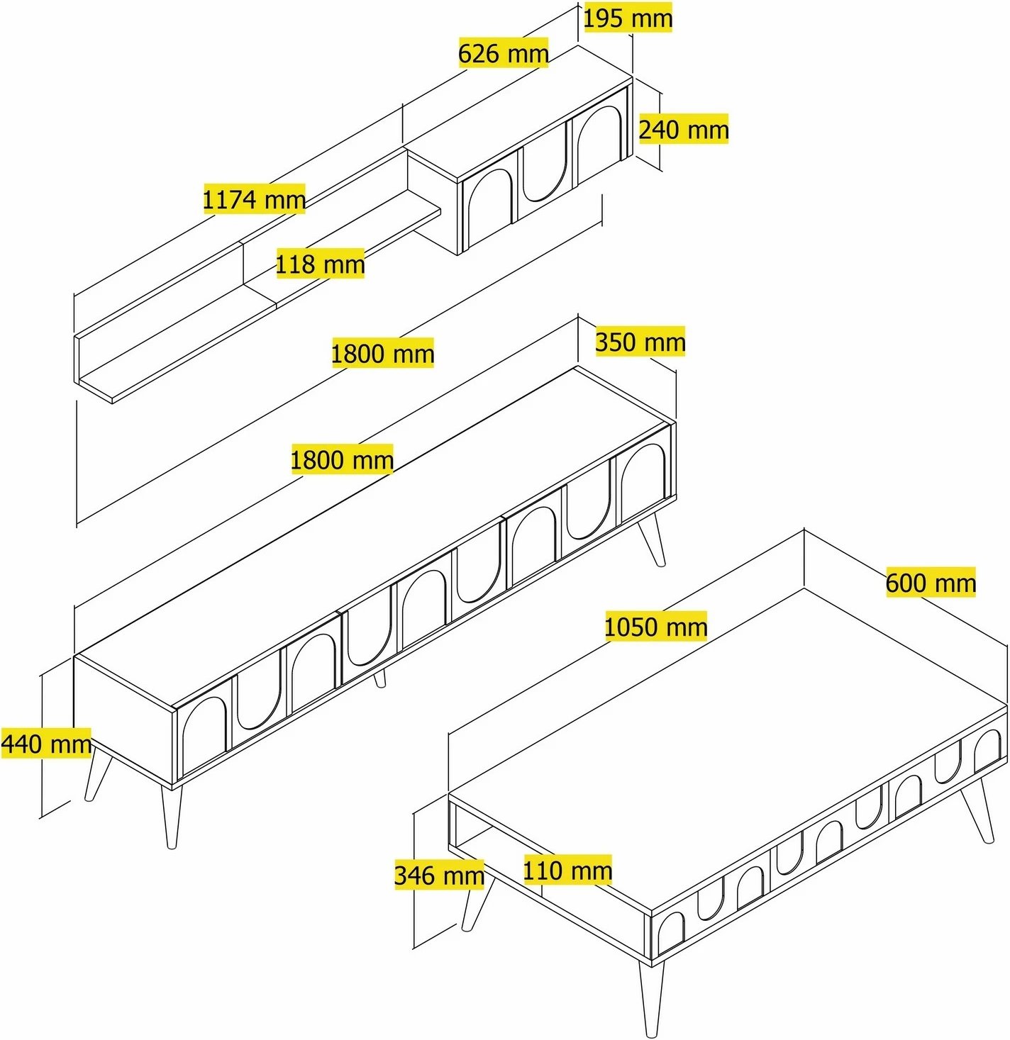 Set mobiljesh për dhomë dite Skye Decor, Lyon 3, krem, arre