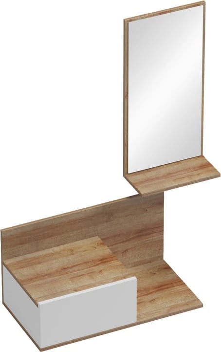 Mobilje korridori Miranda me pasqyrë, ngjyrë e bardhë-lisi, 60x30x89.5cm