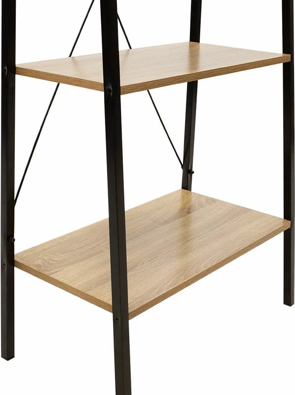 Raft librash Ramon, ngjyrë lisi modern, kornizë metalike e zezë, 60x23x145.5cm