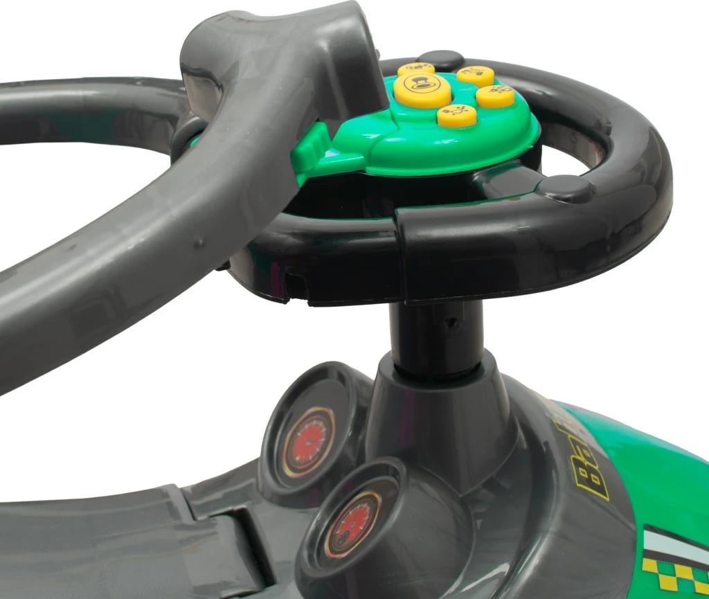 ride-on 3n1, Baby Mix, Mega Car, me dorezë drejtuese, panele muzikore me borí, mbrojtëse anësore dhe hapësirë poshtë ulëses, 12-36 muaj, jeshile