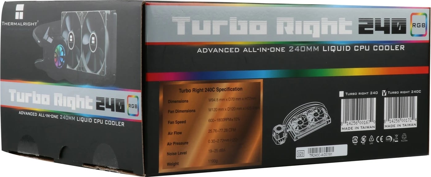 Ftohës me lëng për procesor Thermalright Turbo Right 360C, 3 ventilatorë 12cm, LED, i zi