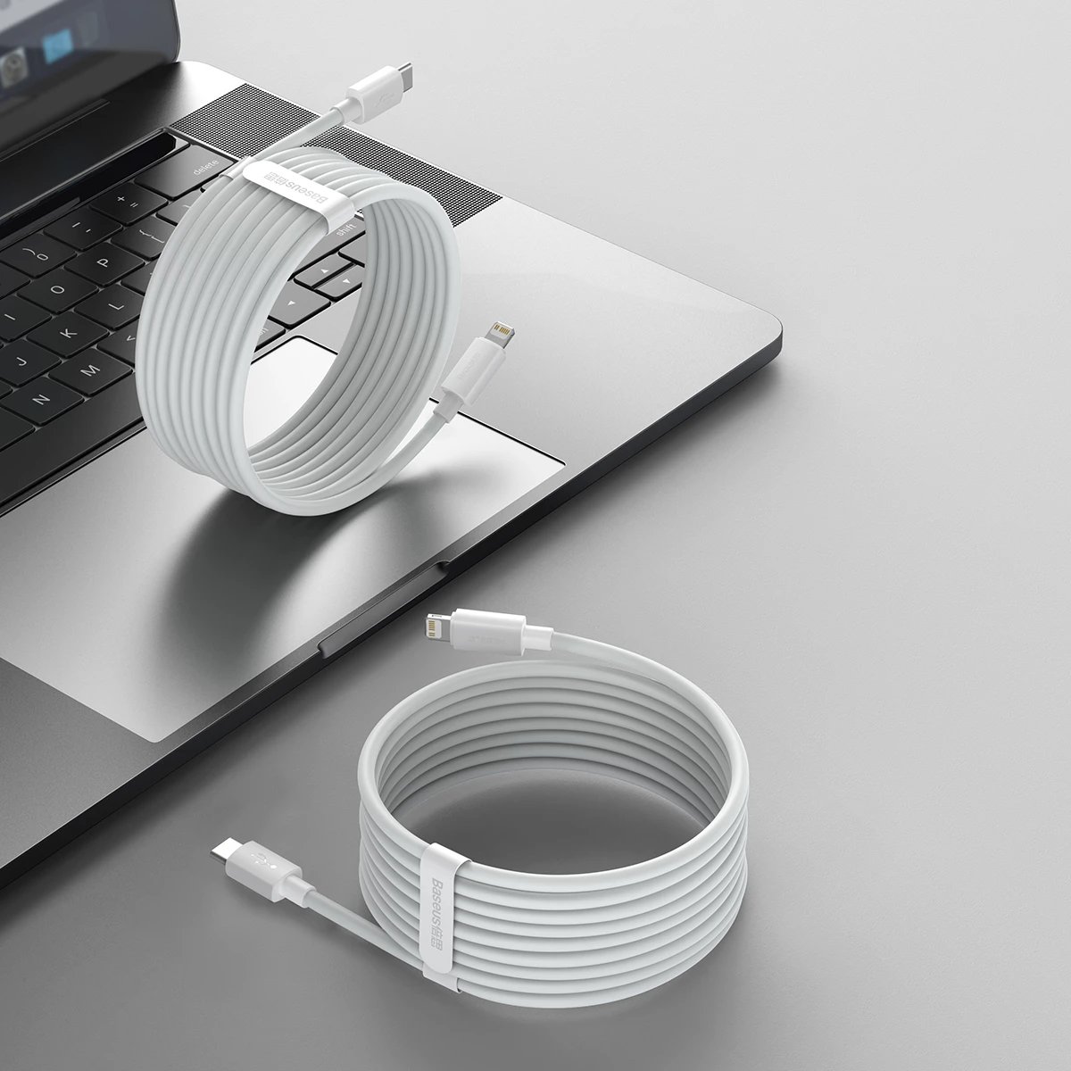 Kabllo Baseus Simple Wisdom TZCATLZJ-02, Lightning/USB-C, 1.5m, 20W, 2 copë, Bardhë