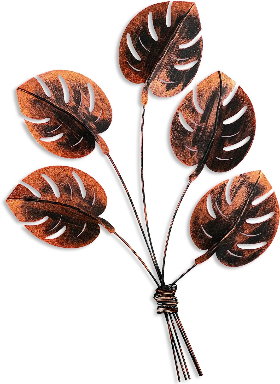 Aksesor dekorativ metalik për mur, Monstera 2, ngjyrë bakri, Wallity