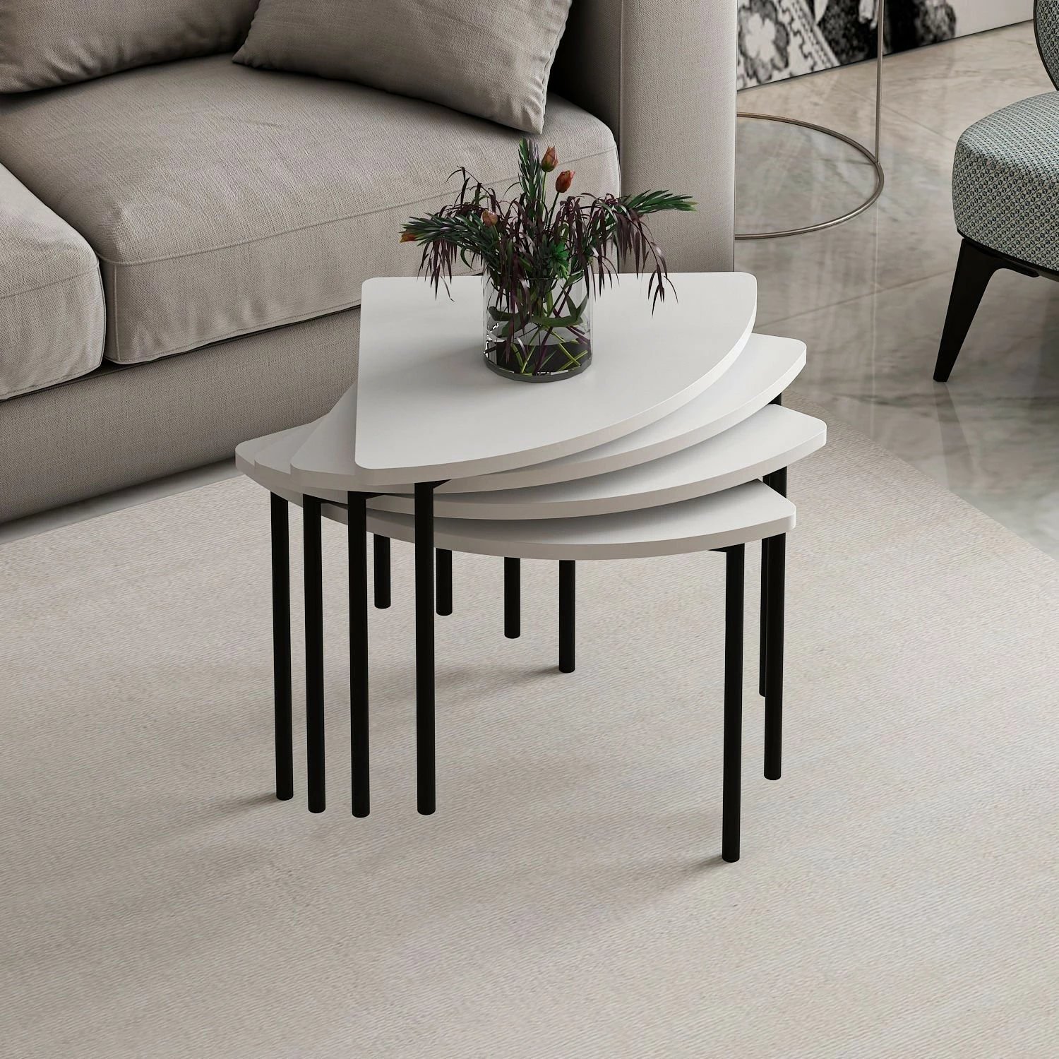 Set tavolinash kafeje, ngjyrë e bardhë, Skye Decor, Emma - 8921