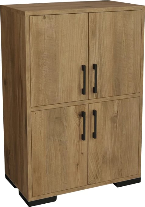 Kabinet pakoworld melamine, ngjyrë natyrale dhe këmbë metalike të zeza, 60x35x90cm