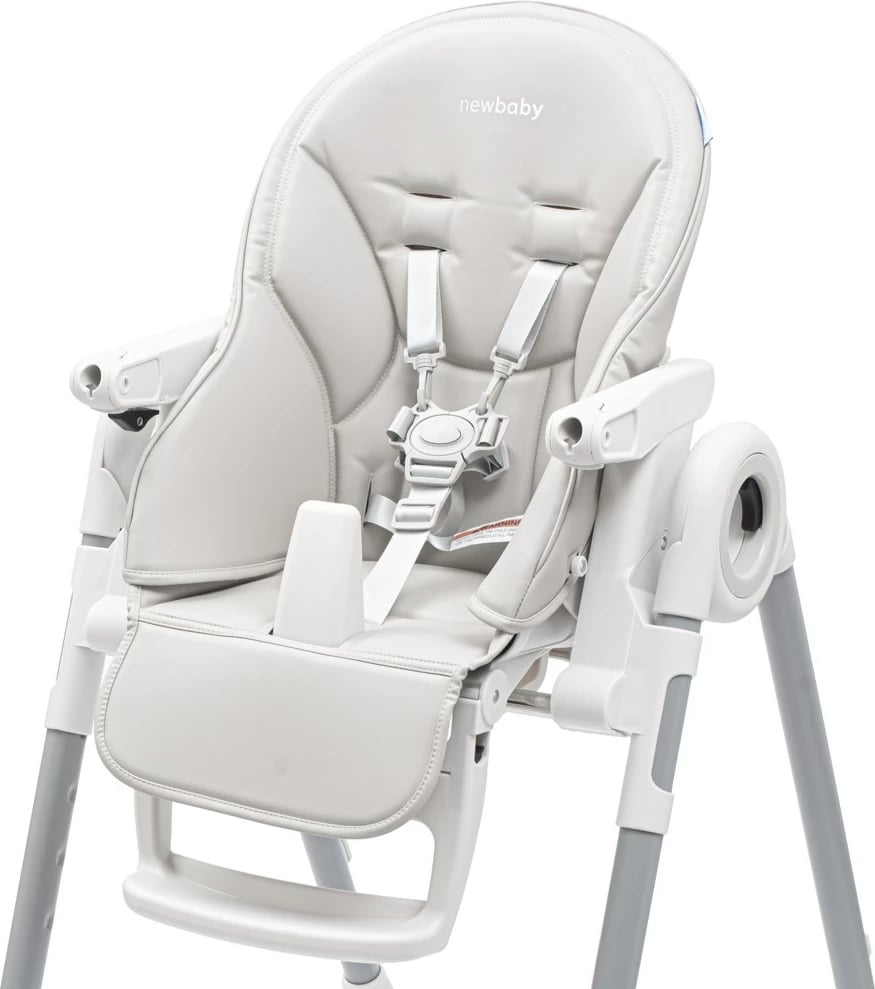 Karrige ushqimi për fëmijë, NEW BABY Iris, rregullim lartësie 5 hapa, shpinore 6 pozicione, tabaka dyshe, deri 15 kg, gri e ngrohtë