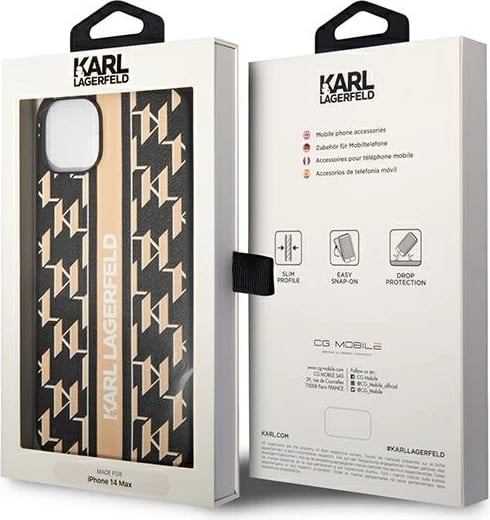 Mbështjellës Karl Lagerfeld Monogram Stripe për iPhone 14 Plus 6.7", Kafe