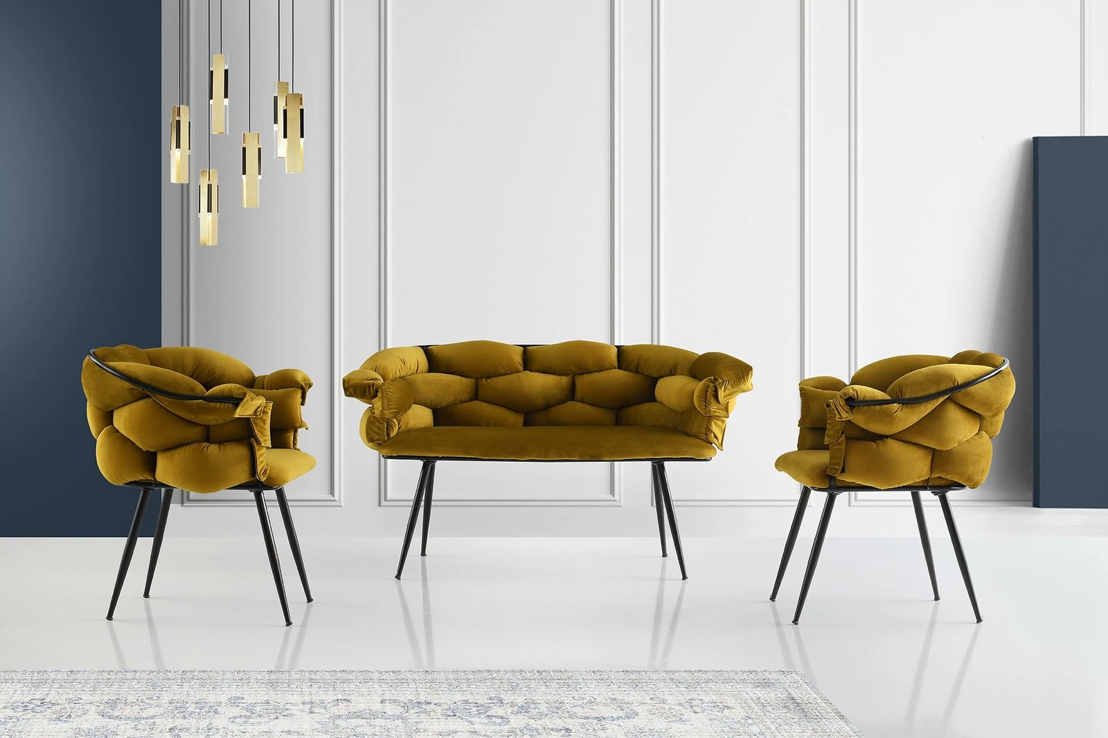 Set divanësh Hanah Home, Balon, okër/zi, 3 pjesë