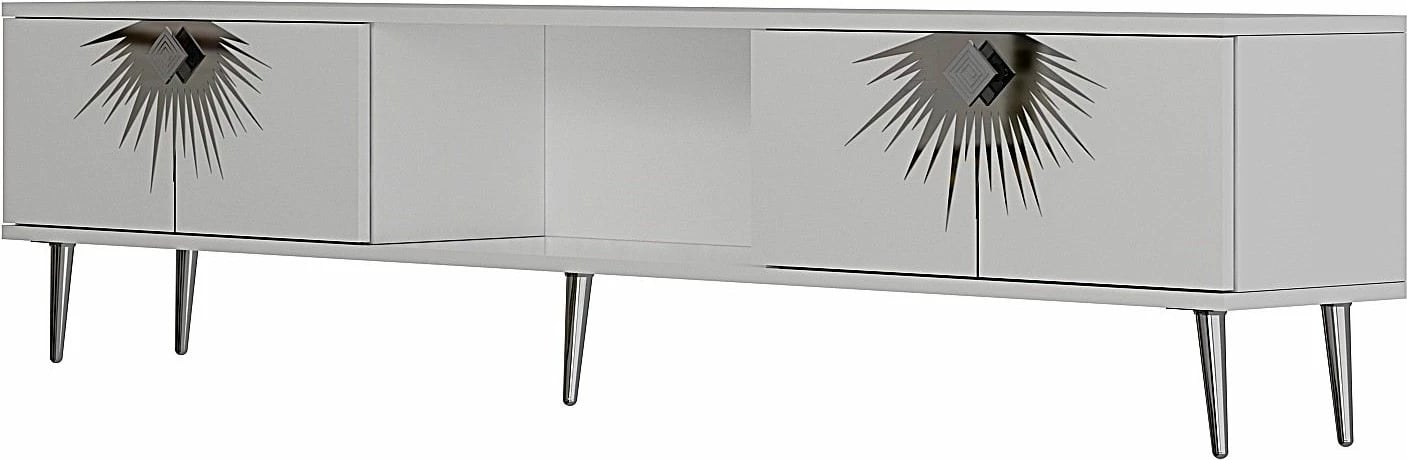 Komodë TV Skye Decor, e bardhë, argjend