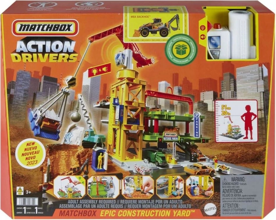 Set ndërtimi Matchbox True Adventures Construction Zone, me drita e tinguj, shumëngjyrësh
