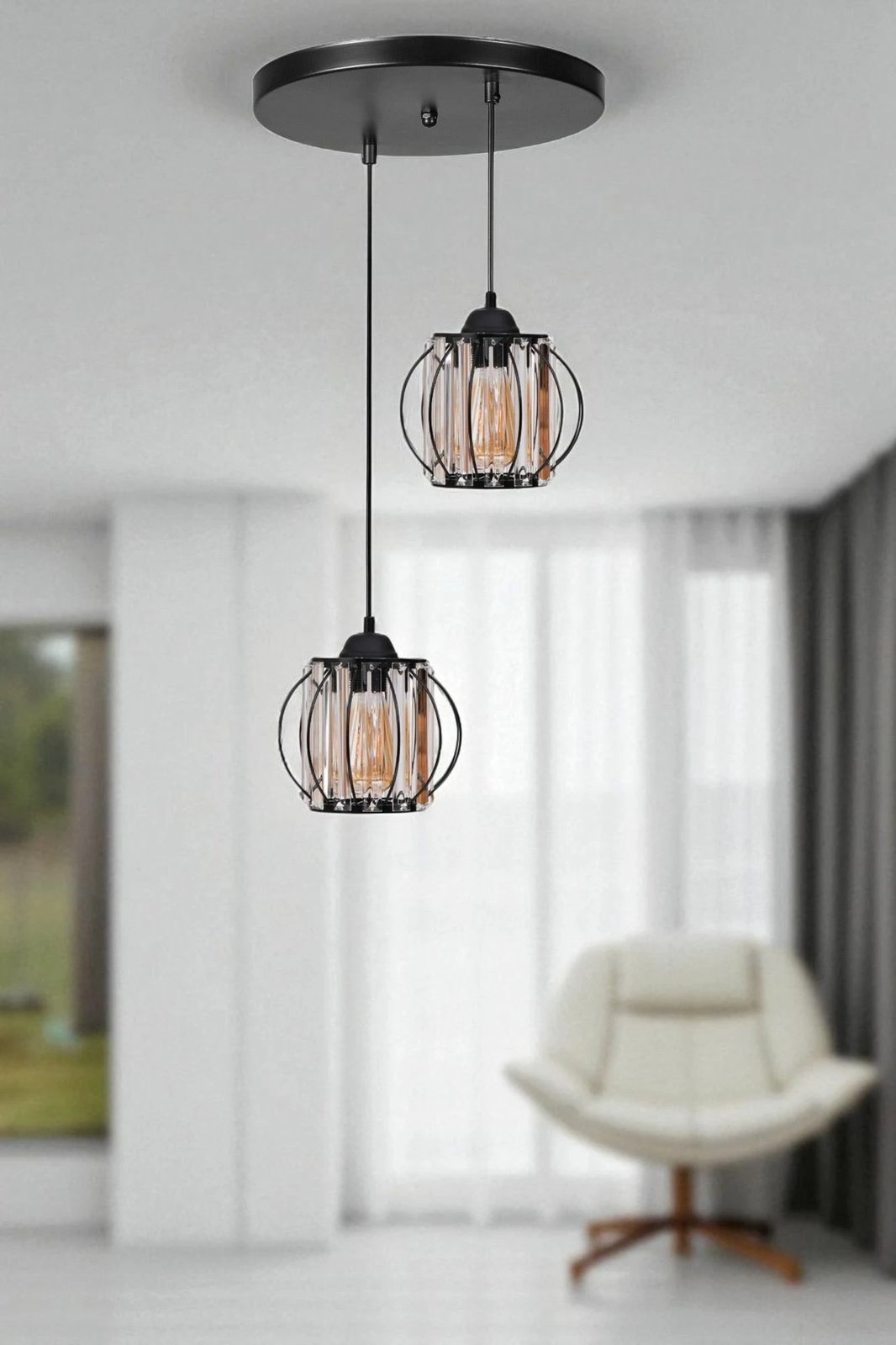 Llambë tavani Opviq, 9042-2, metal e xham, ngjyrë e zezë