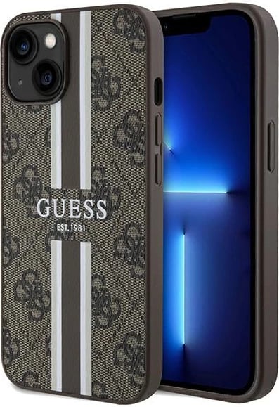 Mbështjellës Guess 4G Printed Stripes MagSafe për iPhone 15/14/13, Kafe