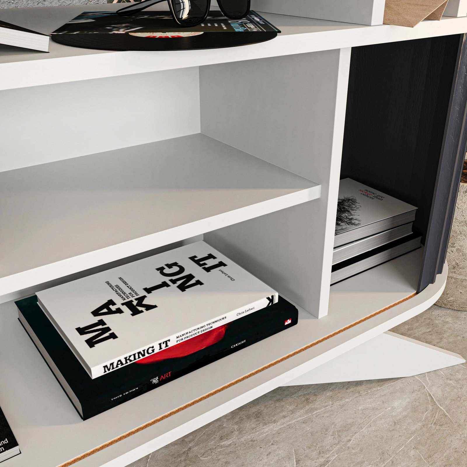 Komodë Hanah Home, e madhe, e bardhë dhe antracit