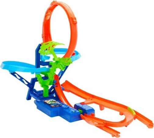 Set pistash Hot Wheels Air Crash, JFD12, me makinë 1:64, Blu/Portokalli/Gjelbër