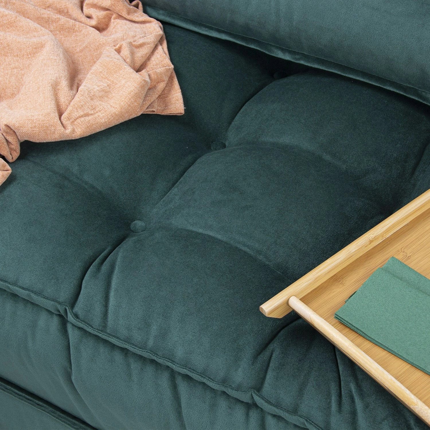 Divan-krevat 2 vende, Atelier del Sofa, kadife, ngjyrë jeshile petrol