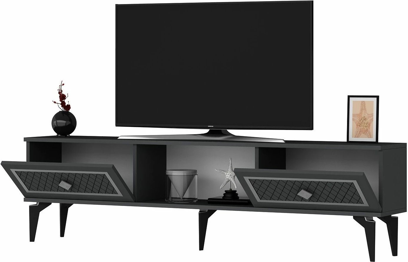 Komodë TV Skye Decor, ngjyrë antracit, argjend