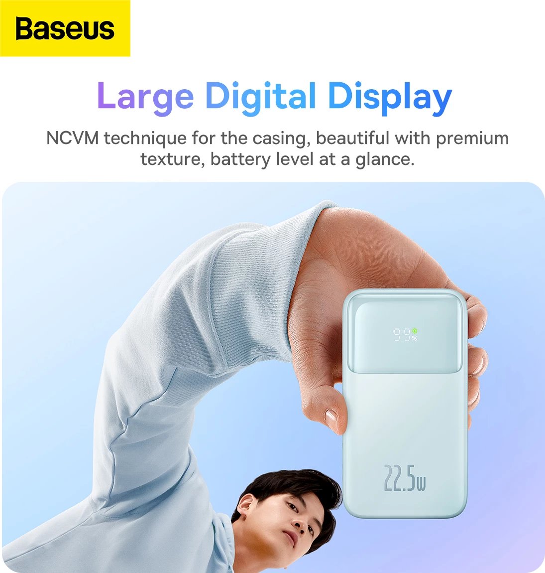 Powerbank Baseus Comet Series PPMD020003, 10000mAh, 22.5W, me ekran, USB-C/Lightning/USB-A, kaltër + kabllo USB-A në USB-C, 0.3m, bardhë Powerbank Baseus Comet Series PPMD020003, 10000mAh, 22.5W, me ekran, USB-C/Lightning/USB-A, kaltër + kabllo USB-A në USB-C, 0.3m, bardhë