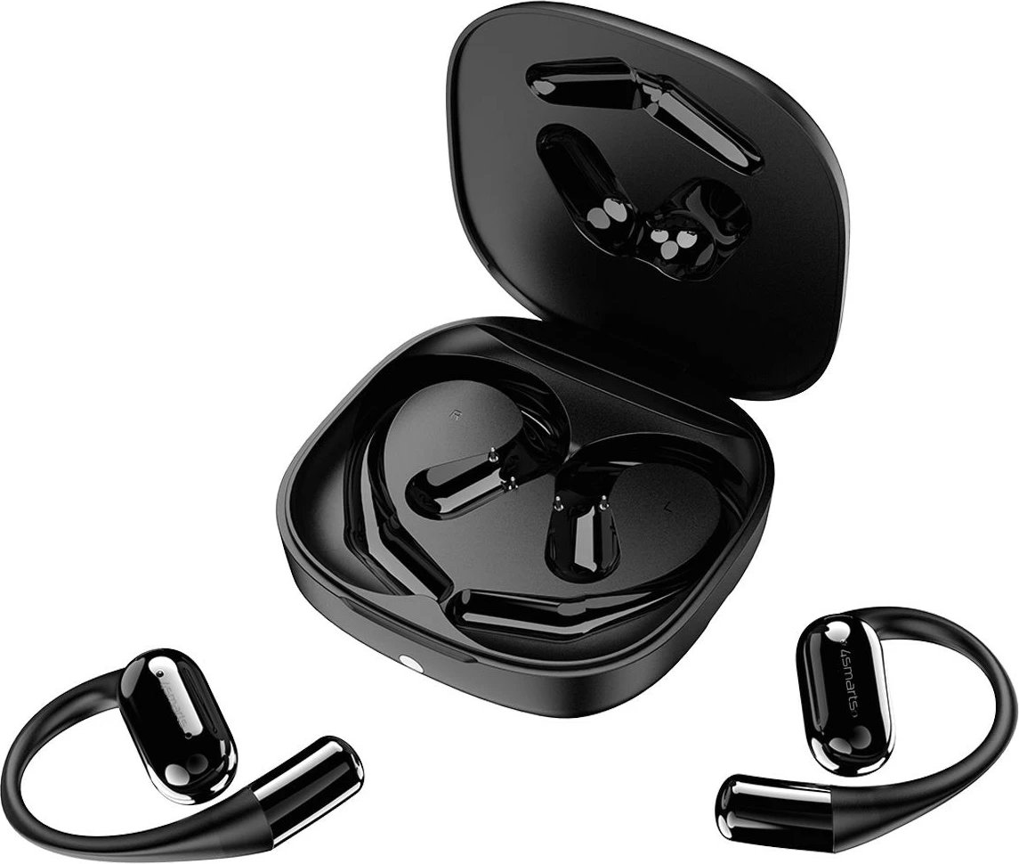 Kufje 4smarts SkyBuds AI Screen, Bluetooth, open-ear, 28h playback, e zezë