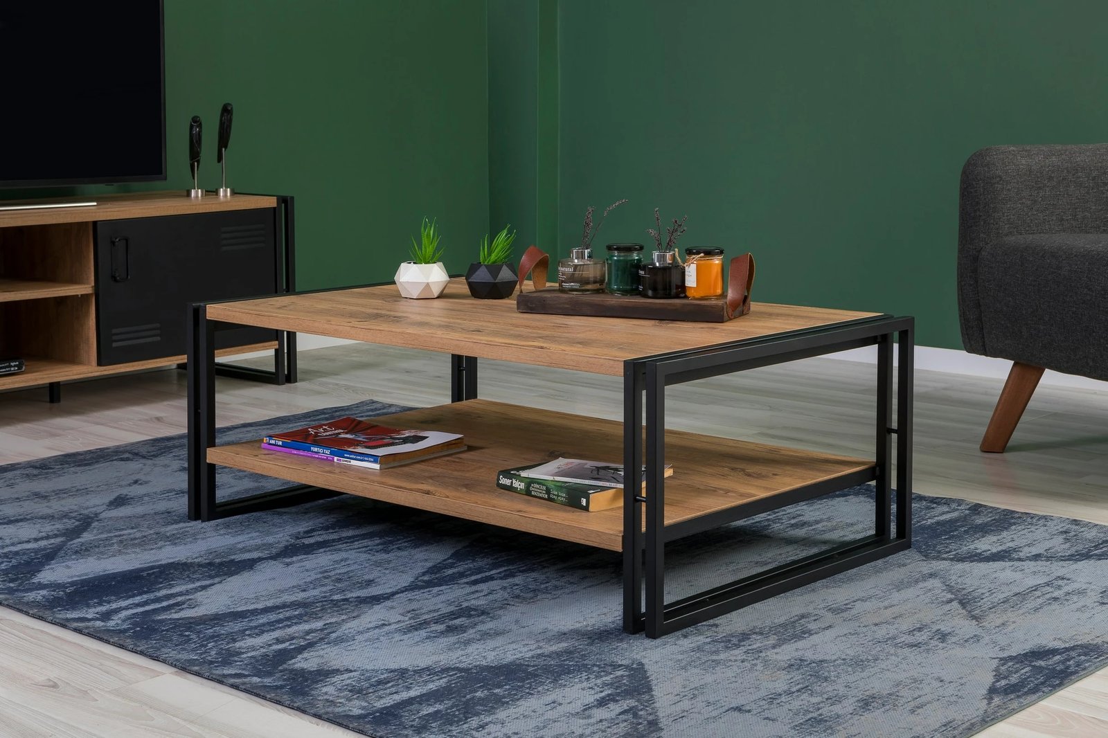 Set mobiljesh për dhomë dite, Skye Decor, Cosmo Takım 25, ngjyrë pishë Atlantike dhe e zezë