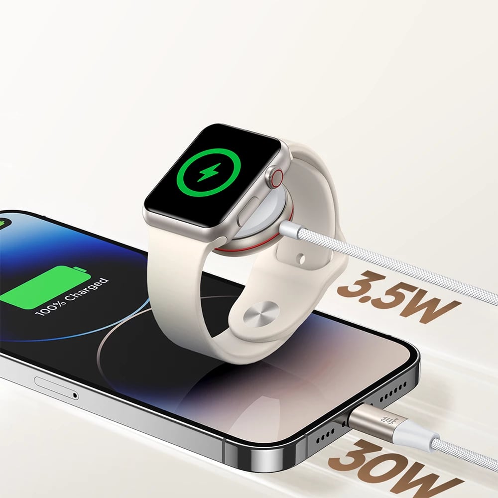 Kabllo dhe karikues induktiv 2-në-1 Joyroom S-IW012, Lightning + për Apple Watch, 1.5m, Bardhë