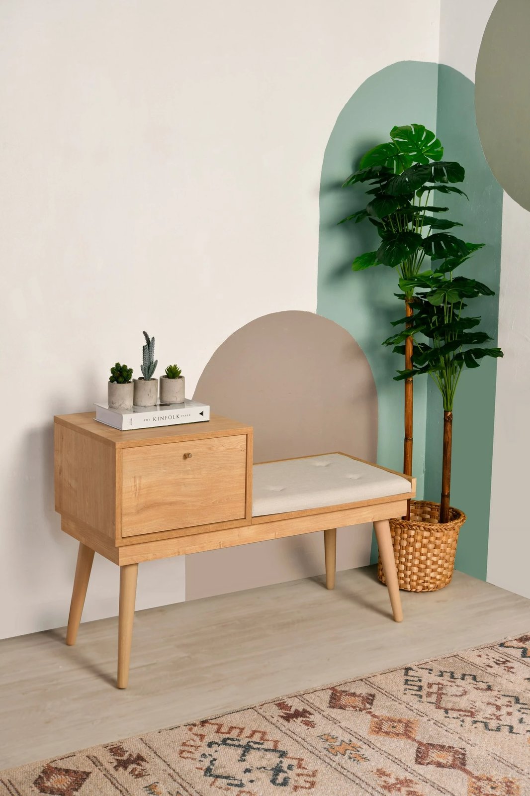 Bankë druri ahu, ngjyrë lisi dhe krem, Urban